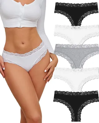 Produktbild von Damen Unterwäsche – Baumwoll-Spitze Brazilianer – 5 Stück