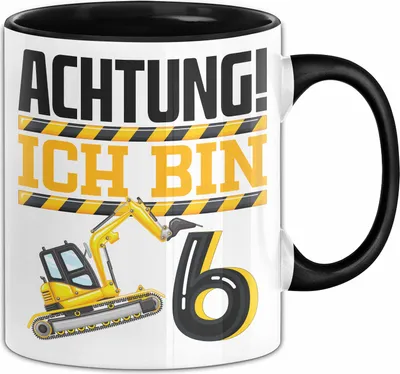 Produktbild von 6. Geburtstag Geschenk Tasse Becher Jungs Baustelle Geburtstagsgeschenk Achtung Ich Bin 6 (Schwarz)
