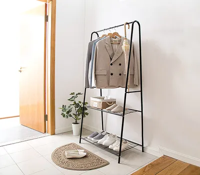 Produktbild von Garderobenständer mit Schuhregal aus Metall Kleiderständer Kleiderstange Wäscheständer 59,5x36,5x160cm