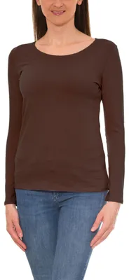 Produktbild von Alkato Damen Langarm Shirt mit O-Ausschnitt, Farbe: Hellbraun, Größe: XL