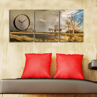 Image de Opviq, 3P3040CS-76, Horloge murale, Multicolore, bois, 90 x 38 cm
