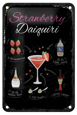 Produktbild von Blechschild Rezept Strawberry Daiquiri Cocktail 12x18cm Dekoration