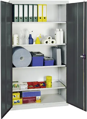 Produktbild von Werkzeugschrank mit 2 Türen | HxBxT 180x100x50cm | 4 verzinkte Fachböden | Lichtgrau/Anthrazitgrau