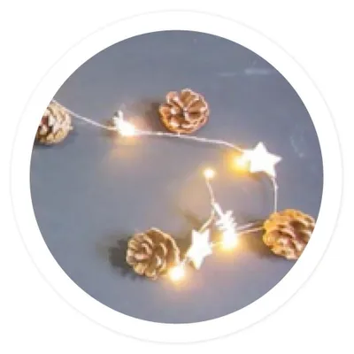 LED-Lichterkette mit Sternen, Tannenzapfen, Bäumen – 1 Stück