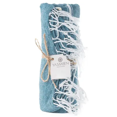 Produktbild von Badetuch 96 x 172 cm – 100% Baumwolle – 260 g/m² – Saunatuch – Strandtuch – Pestemal Hamamtuch - schnelltrocknend und leicht (Graublau, 96x172 cm)