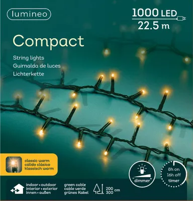 Produktbild von Lumineo Lichterkette Compact 1000 LED 22,5 m klassisch warm, grün