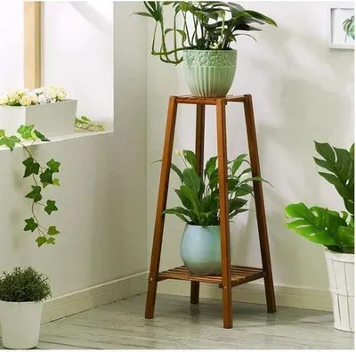 Image de Support à plantes en bambou à deux étages, petit modèle