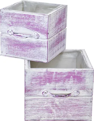 Produktbild von Pflanzschublade Rosa Weiß Holz Vintage Deko 2er-Set 12/15cm