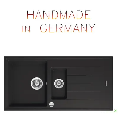 Produktbild von schwarze Granitspüle Victory 100x50 cm mit Restebecken - ab 60er Unterschrank