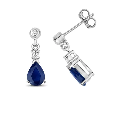 Image de Boucles d'Oreilles Femme Or Blanc 375/1000 et Diamant 0.10 Carat avec Saphir - 16mm*5mm; TRS31829KW