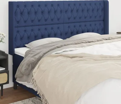 Produktbild von vidaXL Kopfteil mit Ohren Blau 183x16x118/128 cm Stoff - Kopfteil - Kopfteile - Bett-Kopfteil - Bettkopfteil