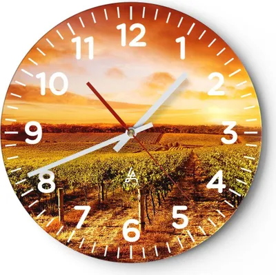 Produktbild von Wanduhr - Rund - Glasuhr - Weinberg Aussicht Landschaft - 30x30cm - Schleichendes Uhrwerk - Lautlos - zum Aufhängen bereit - Dekoration Modern - Wanddekoration aus Glas - C4AR30x30-0170