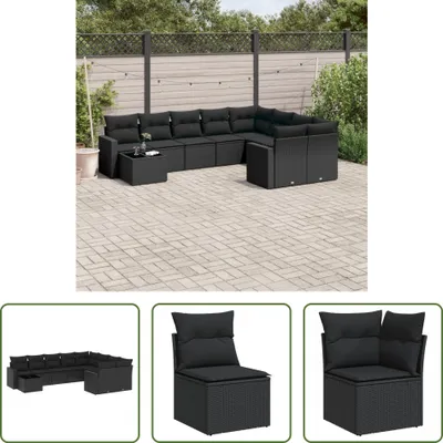 Produktbild von The Living Store 10-tlg. Garten-Sofagarnitur mit Kissen Schwarz Poly Rattan