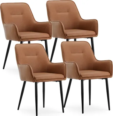 Image de CLIPOP Chaises de salle à manger Lot de 4 Assise rembourrée en similicuir, Brevets design Chaise de cuisine, Marron