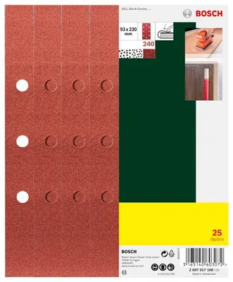 Produktbild von Schleifblatt-Set für Schwingschleifer, B&D 8-Lochung, 93 x 230 mm, K240, 25 Stk.