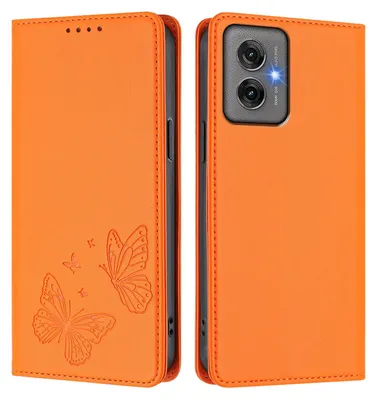 Produktbild von Lederhülle für Motorola Moto G55, Schmetterling Prägung Leder Brieftasche Schutzhülle mit Ständer Orange