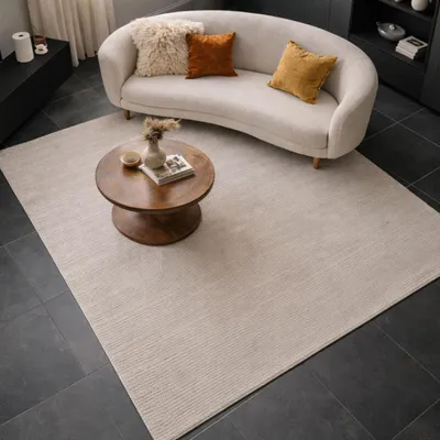 Produktbild von Teppich Wohnzimmer Schlafzimmer Kurzflor Robust Hoch-Tief-Effekt Modern 3D Creme 240x340