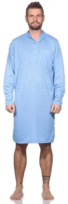 Produktbild von Herren Nachthemd langarm Sleepshirt mit Kragen; Hellblau/M