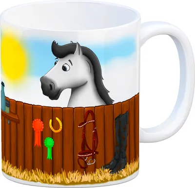 Produktbild von Kaffeebecher mit weißes Turnierpferd Motiv Kaffeetasse Tasse