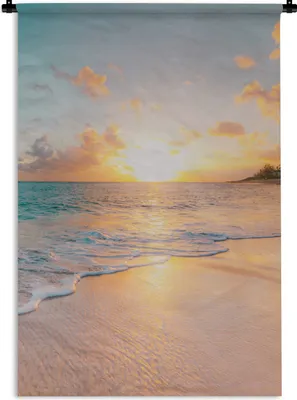 Produktbild von MuchoWow® Wandteppich Wandbehang Sonnenuntergang - Strand - Meer - Sommer - Blau 60x90 cm Tapisserie Dekoration Wandtuch - Foto-Teppich - Abwaschbar