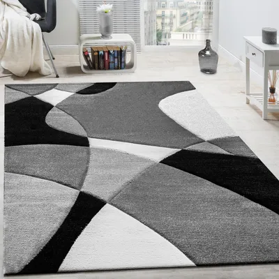 Immagine prodotto di Tappeto di design Moderno motivo geometrico Taglio a contorno in bianco nero Dimensioni 200x290 cm