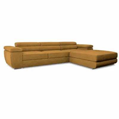 Produktbild von GOLDSTOFF VENUS TWIN Eckcouch mit Schlaffunktion | Ecksofa L-form mit Staufach und mit verstellbaren Kopfstützen (Gold)