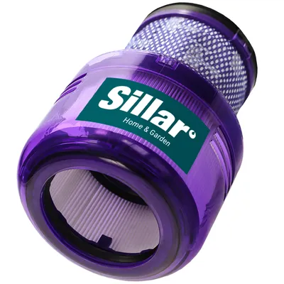 A purple vacuum cleaner filter with a white and green logo.