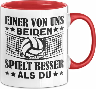 Produktbild von Volleyball Tasse Geschenk Spruch Für Eishockey-Spieler Einer Von Uns Beiden Spielt Besser Als Du Becher (Rot)