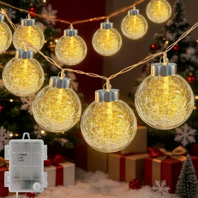 LED-Lichterkette mit 10 Kugeln, 3,35 m, Timer, warmweiß