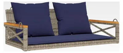 Produktbild von Hängebank mit Kissen, Hängeschaukel mit Befestigungsringen, Schaukelbank für den Außenbereich, Gartenschaukel, Modern, Grau Poly Rattan