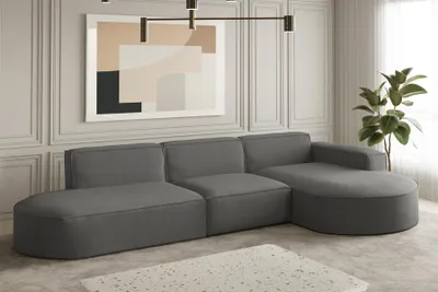 Produktbild von Ecksofa Designersofa PALMA in Stoff Opera Velvet Steel Ottomane Rechts