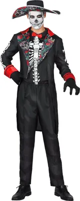 A man wearing a Day of the Dead costume.