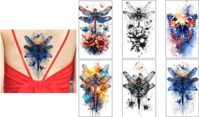 Produktbild von Set von 6 temporären Tattoo-Blätter Libellen und Schmetterlinge