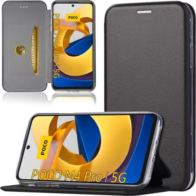 Produktbild von Handy Schutz Hülle für Xiaomi Poco M4 Pro 5G Handytasche mit Magnetdeckel Kartenfach und Standfunktion Klapphülle Schwarz