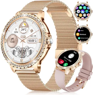 Smartwatch Damen 1,32" Rundes HD-Display mit Telefonfunktion, 120+ Sportmodi, Herzfrequenz, Menstruationszyklus, IP68 Wasserdicht für iOS Android