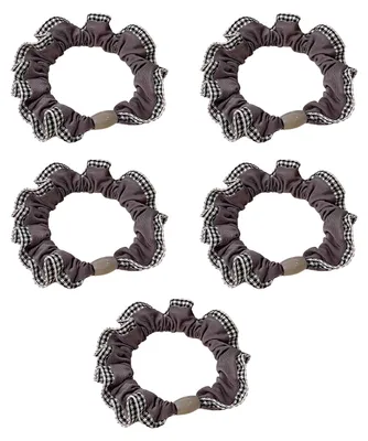 Produktbild von Haargummis, hochelastisch, doppellagig, mit Karomuster und Spitzennaht, im französischen Retro-Stil, aus weichem Stoff