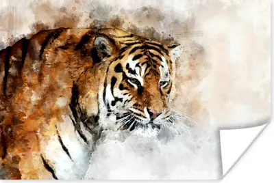 Produktbild von MuchoWow® Poster Tiger - Augen - Gemälde 60x40 cm - Schlafzimmerdekoration