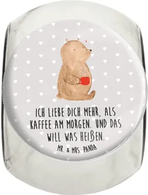 Produktbild von Mr. & Mrs. Panda Teedose Bär Morgenkaffee XL 2000ml - Grau Pastell - Geschenk, Süßigkeiten Glas, Hochzeitstag, für Frauen, Aufbewahrungsdose, Mitbringsel, Vorratsbehälter
