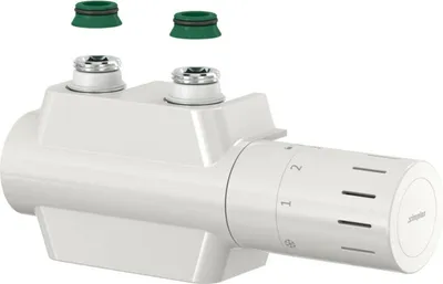 Produktbild von Flamco Einrohr-Ventilarmatur VARIODESIGN weiß, mit Thermostatkopf und Blende