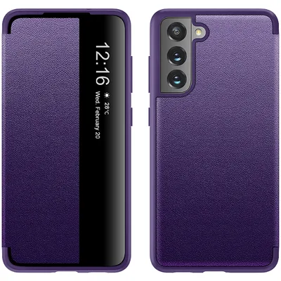 Obrázek produktu pro Pouzdro pro Samsung Galaxy S21 FE 5G tenkéPolyuretankožené klopové pouzdro s okénkem pro zobrazení Fialová