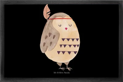 Produktbild von Mr. & Mrs. Panda fußmatte Eule Federschmuck 50 x 75 cm - Schwarz - Geschenk, Türvorleger, Schmutzfänger, Fußabstreifer, Waldtiere, Dekoration, Bodenvorleger, Owl, Deko