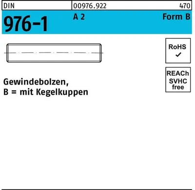 Produktbild von Gewindebolzen DIN 976 m.Kegelkuppen BM 20 x 150 A 2