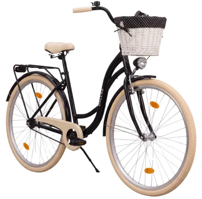 Produktbild von Dallas Bike Damenfahrrad 28 Zoll - Stahlrahmen M 18" - Schwarz-Creme - 1 Gang - Weidenkorb