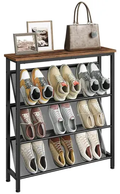 Productafbeelding van Schoenenrek, 4 niveaus, smal, vintagebruin, zwart, 75x20x83 cm