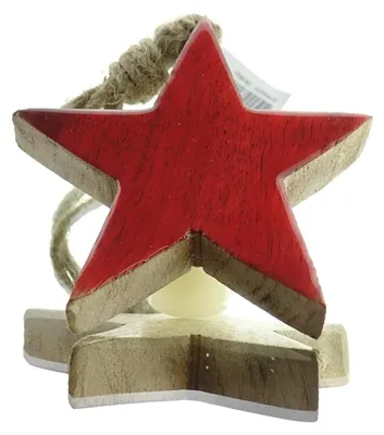 Produktbild von Weihnachtsanhänger Massivo Stern Rot & Natur 15 cm - Holz