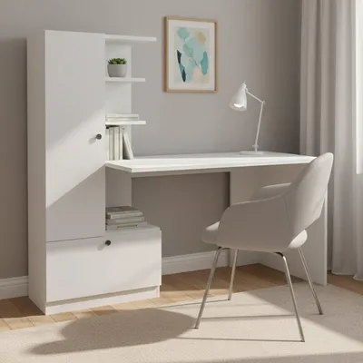 Produktbild von Schreibtisch Dfrabott, Mehrzweckschreibtisch, Bürotisch für PC, Eckschreibtisch, 150x62h140 cm, Weiß