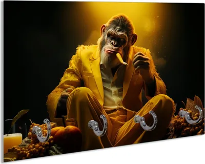 Produktbild von Wallario Handtuchhalter aus Glas, Motiv: The Boss - cooler Monkey, 30 x 20 cm mit 4 Haken