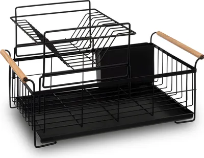 Produktbild von Geschirrabtropfgestell Geschirrstaender Abtropfgestell Edelstahl Schwarz Auffangschale Geschirrtrockner Besteckkorb für Küche Teller Retoo