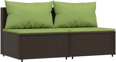 Produktbild von vidaXL Garten-Mittelsofas mit Kissen 2 Stk. Braun Poly Rattan