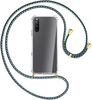 Produktbild von Handykette Backcover-Schutzhülle mit Band (Metall goldfarben) für Sony Xperia 10 III - grün/blau/weiß